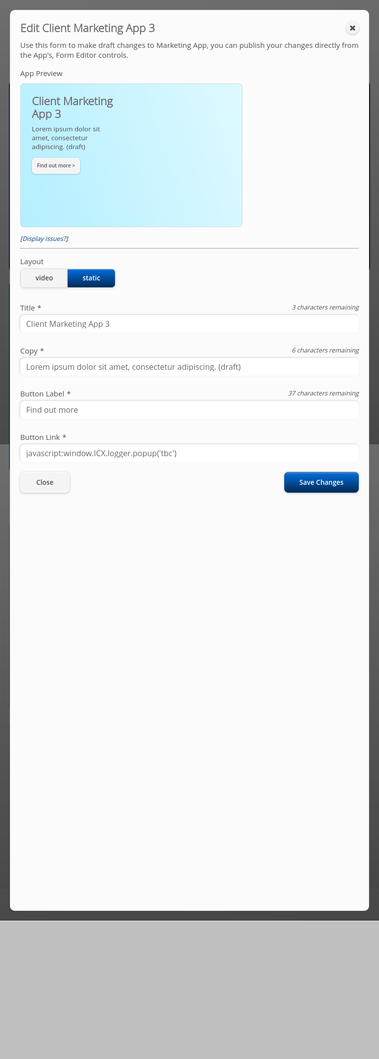 Role-Marketing > 01 Marketing Dashboard > Edit Marketing Apps